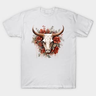 Watercolor Western Christmas Skull T-Shirt